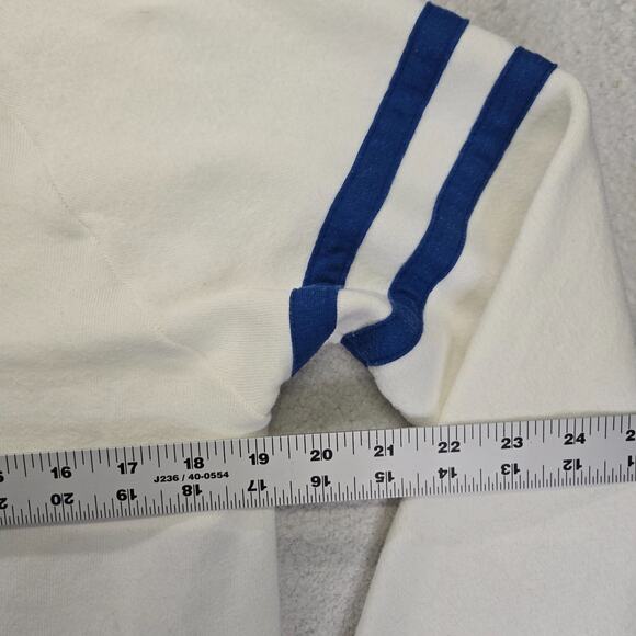 VTG Jerzees By Russell Cardigan Sweater M 1980s White Blue Striped Cotton Blank - Picture 7 of 11